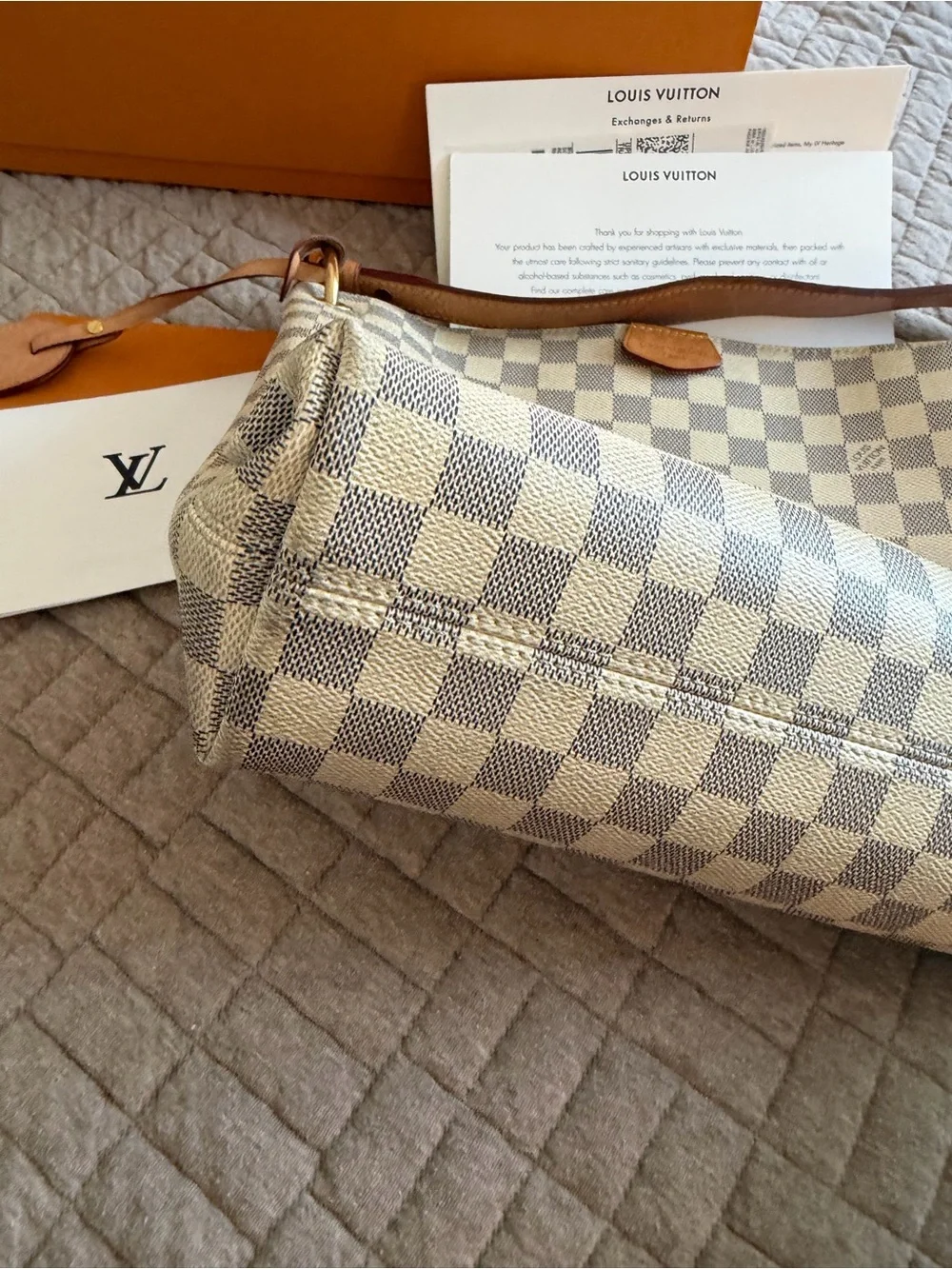 Louis Vuitton Damier Azur Check Shoulder Bag with Tan Leather Trim